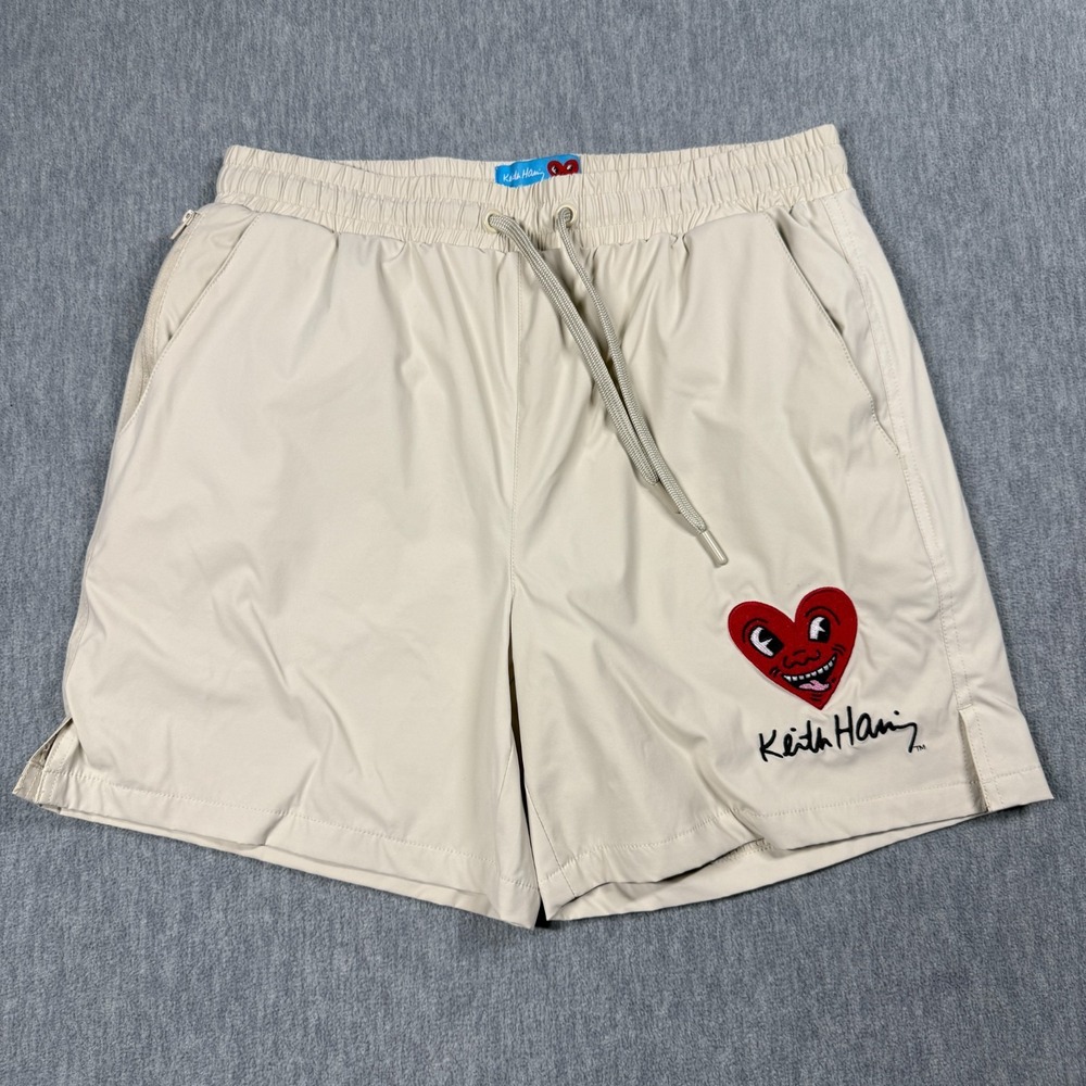 Keith Haring Shorts Men Small Tan Shoe Palace Heart Graphic Mesh Lined Swim Trun